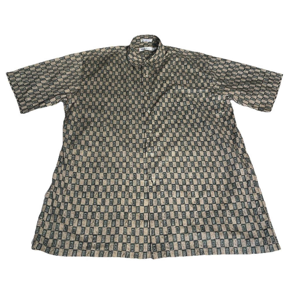 Vintage mens M Burma Bibas 60 Singles Lawn 100%‎ Cotton Short Sleeve Geometric